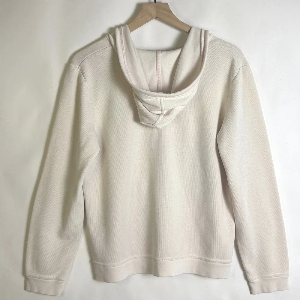 Sonoma Life Style Women White w/ pink hue Ribbed lightweight Hoodie V-Neck Sz-M - Picture 3 of 10